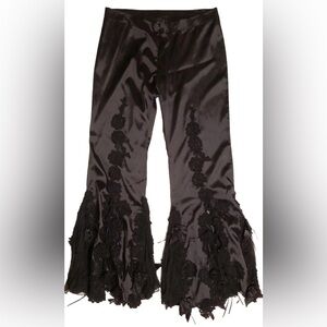 Black Satin Flair Bell Bottom 8 Pants New Embellished lace chiffon Party Y2K